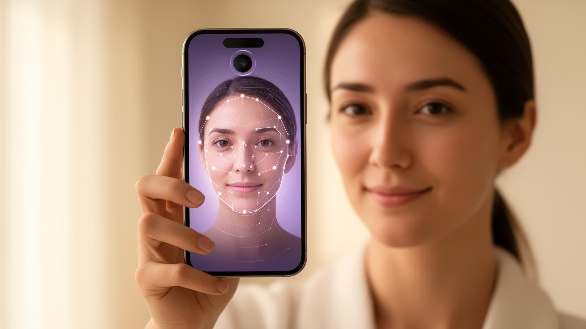 Woman using a phone for an example scanner experience