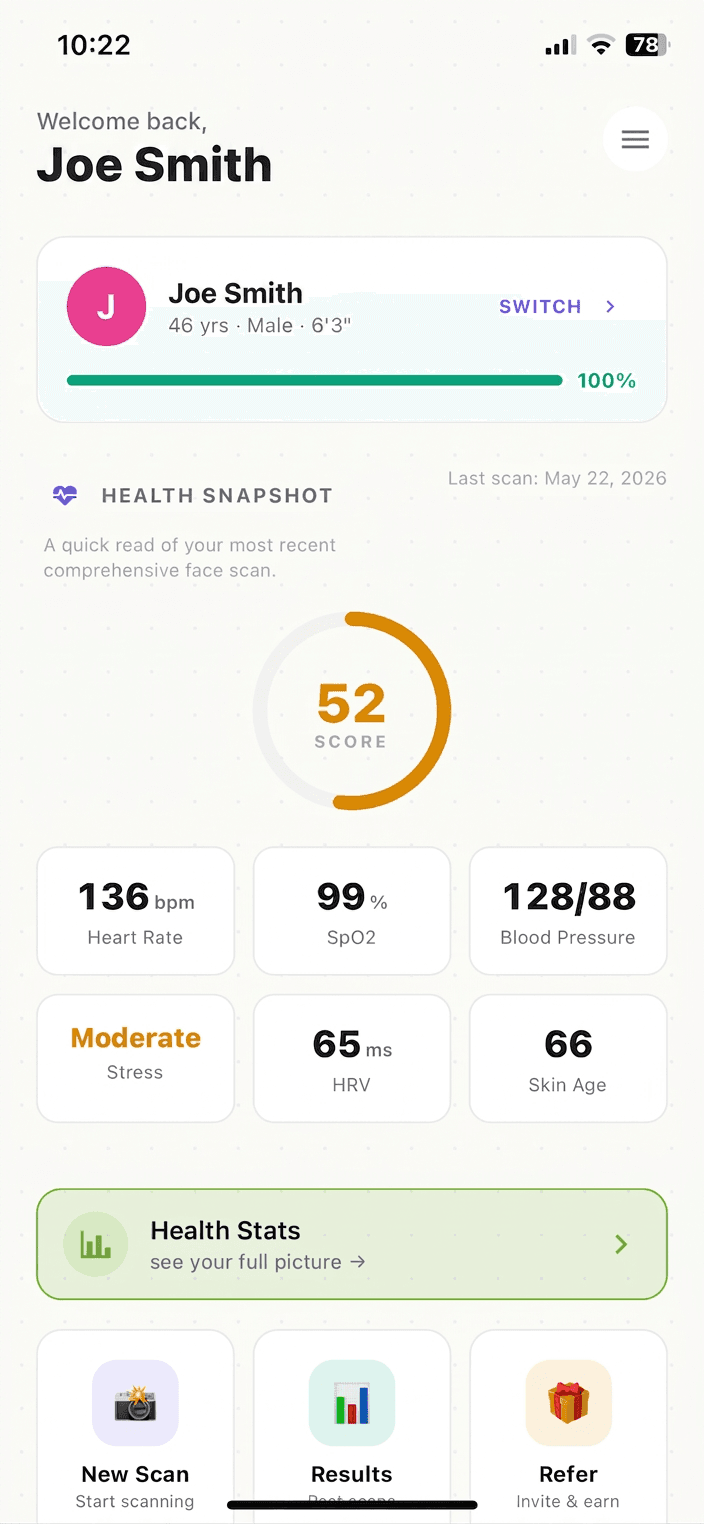 Vital Bio-Scanner health snapshot dashboard
