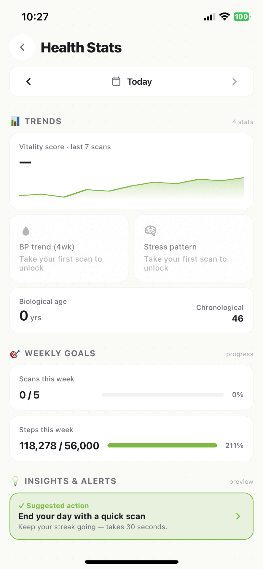 Vital Bio-Scanner health trends and biological age