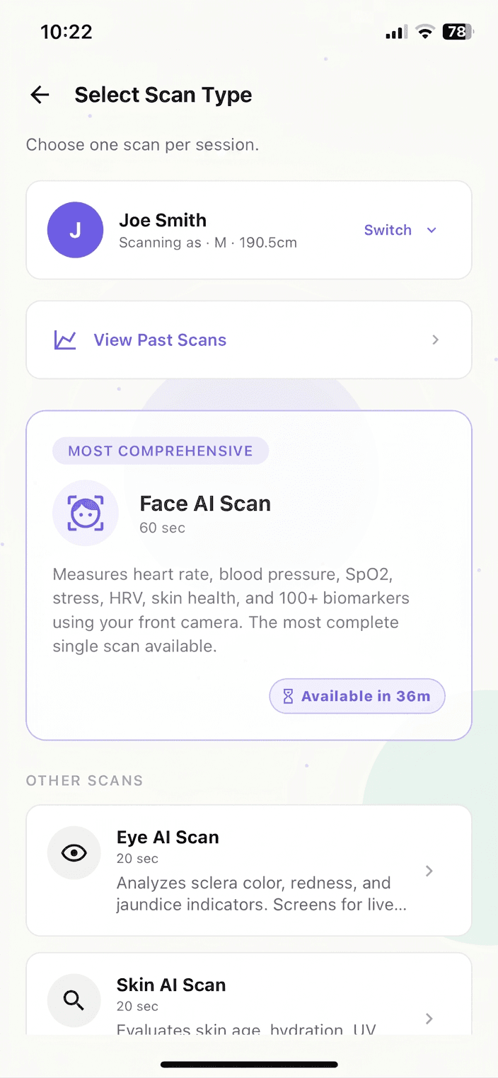 Vital Bio-Scanner scan type picker