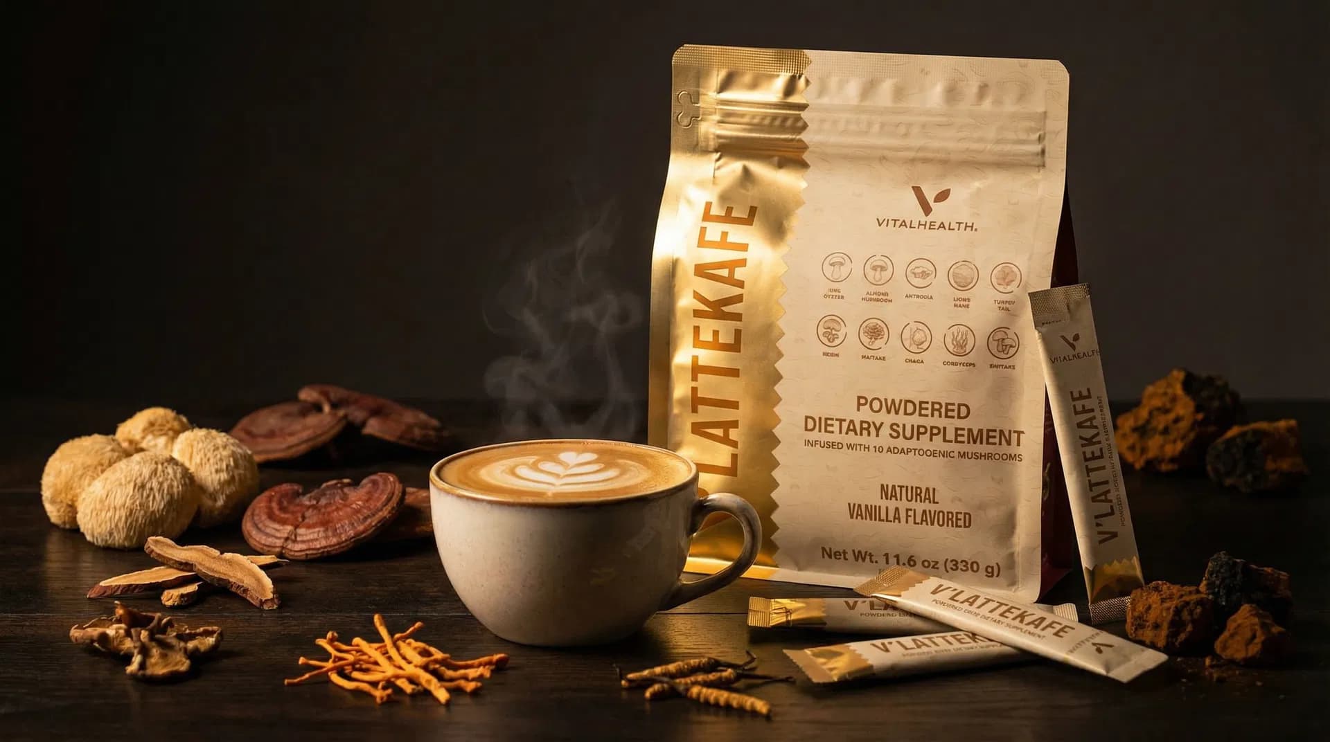 Vital Health LatteKaffe product with mushrooms and coffee