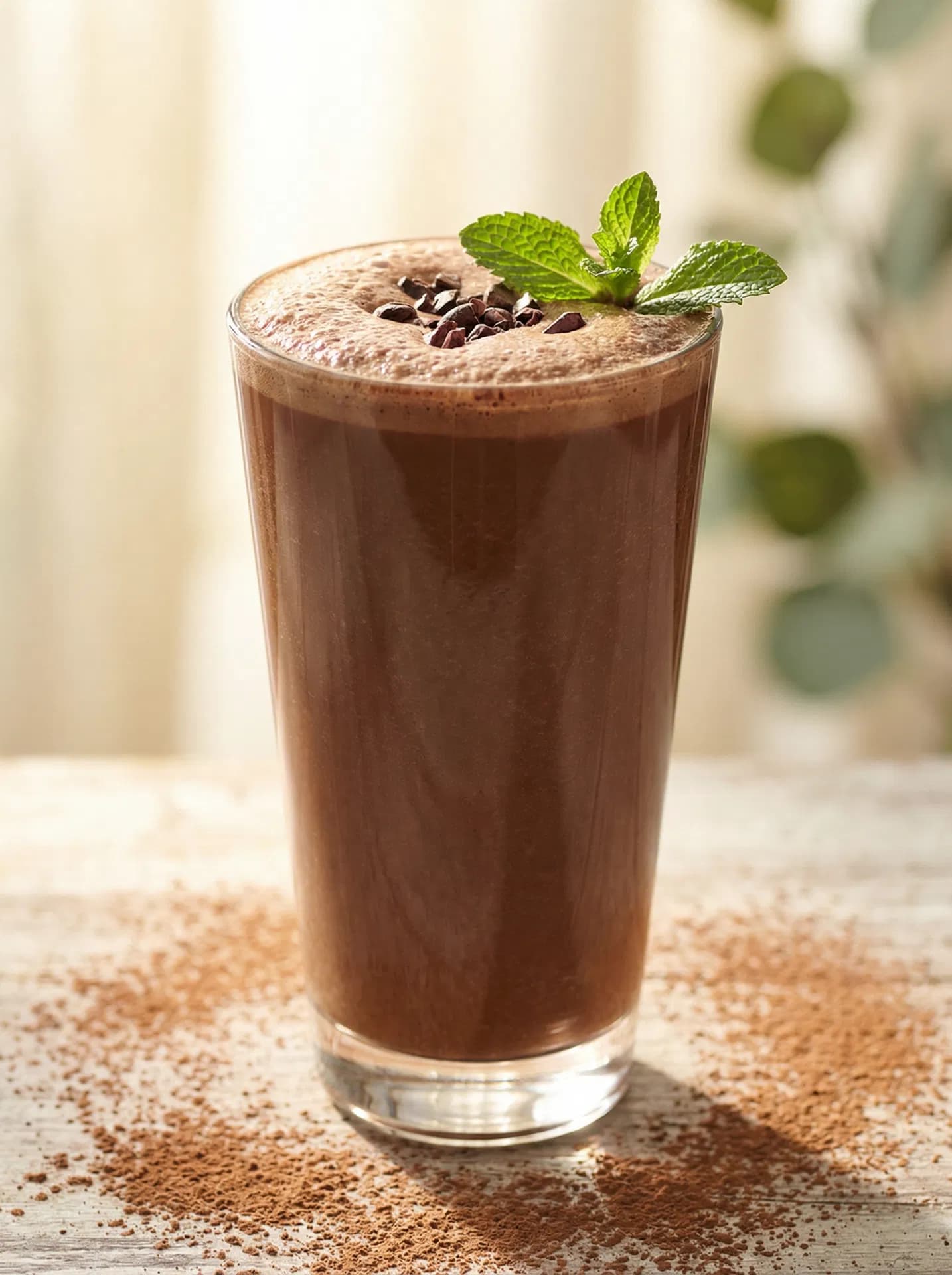 Chocolate Nourish+ shake in a glass